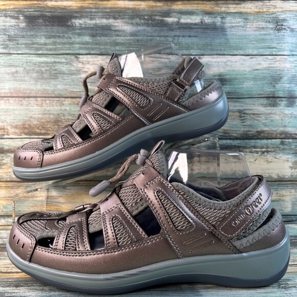 Orthofeet Verona Fisherman Sandals Womens 9W Pewter Faux Leather Comfort Casual - Picture 2 of 10